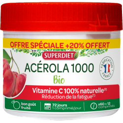 ACEROLA 1000 BIO - 60 comprimés + 20% - PHARMACIE VERTE - Herboristerie à Nantes depuis 1942 - Plantes en Vrac - Tisane - EPS - 