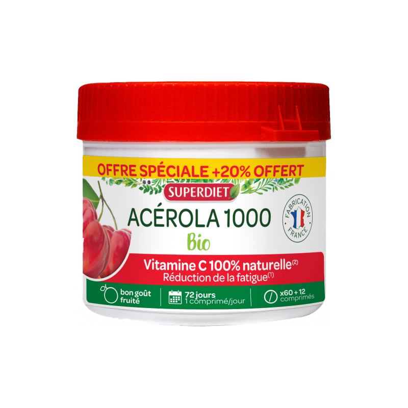 ACEROLA 1000 BIO - 60 comprimés + 20% - PHARMACIE VERTE - Herboristerie à Nantes depuis 1942 - Plantes en Vrac - Tisane - EPS - ACEROLA 1000 BIO - 60 comprimés + 20% - PHARMACIE VERTE - Herboristerie à Nantes depuis 1942 - Plantes en Vrac - Tisane - EPS -