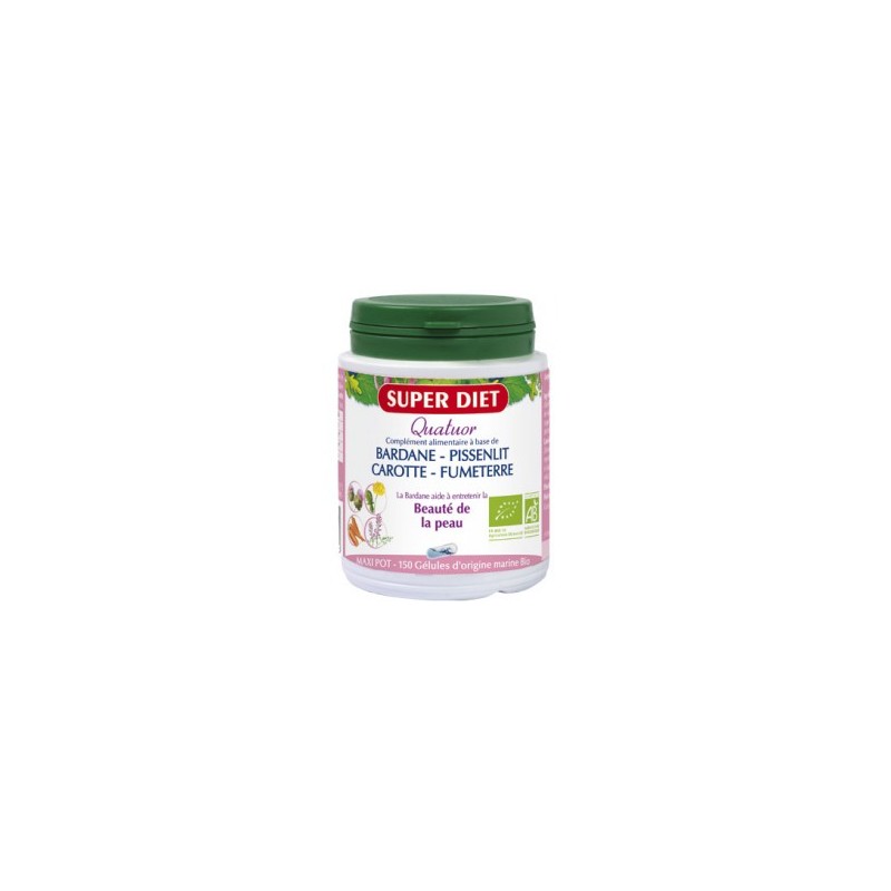 Quatuor Peau Bio - 150 gélules - PHARMACIE VERTE - Herboristerie à Nantes depuis 1942 - Plantes en Vrac - Tisane - EPS - Bourgeo Quatuor Peau Bio - 150 gélules - PHARMACIE VERTE - Herboristerie à Nantes depuis 1942 - Plantes en Vrac - Tisane - EPS - Bourgeo